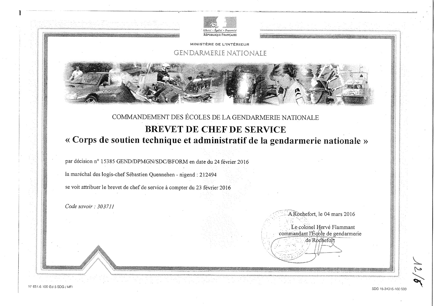 Brevet de Chef de Service — Gendarmerie Nationale