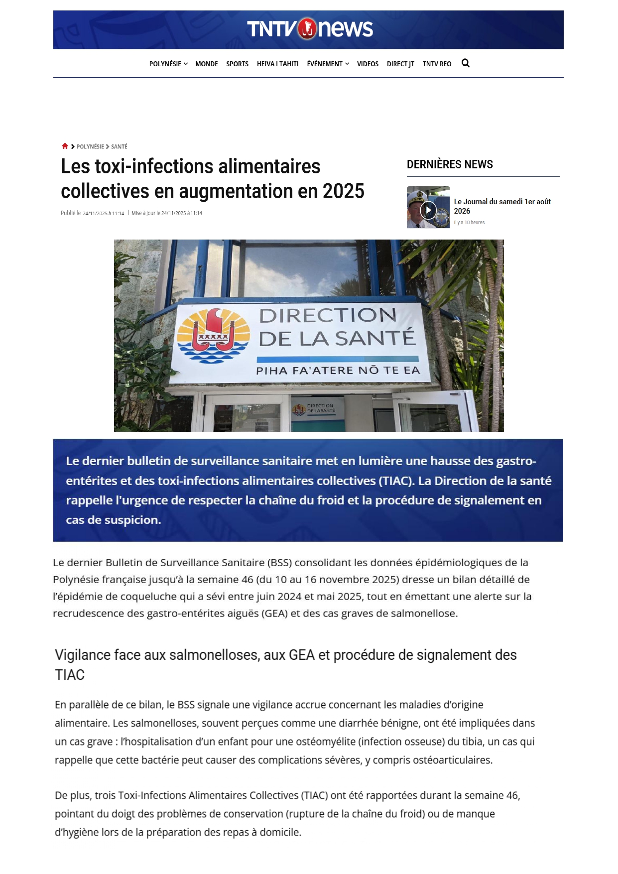 Les toxi-infections alimentaires collectives en augmentation en 2025